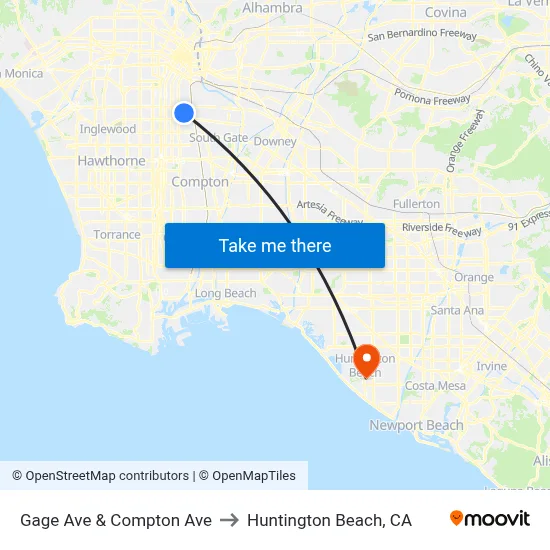 Gage Ave & Compton Ave to Huntington Beach, CA map