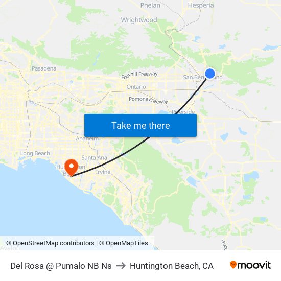 Del Rosa @ Pumalo NB Ns to Huntington Beach, CA map