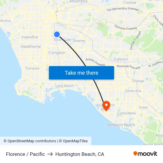 Florence / Pacific to Huntington Beach, CA map
