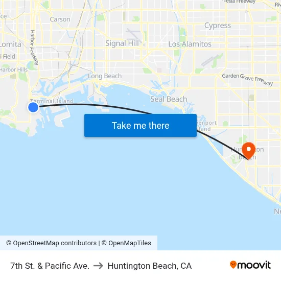 7th St. & Pacific Ave. to Huntington Beach, CA map