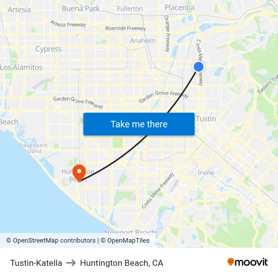 Tustin-Katella to Huntington Beach, CA map