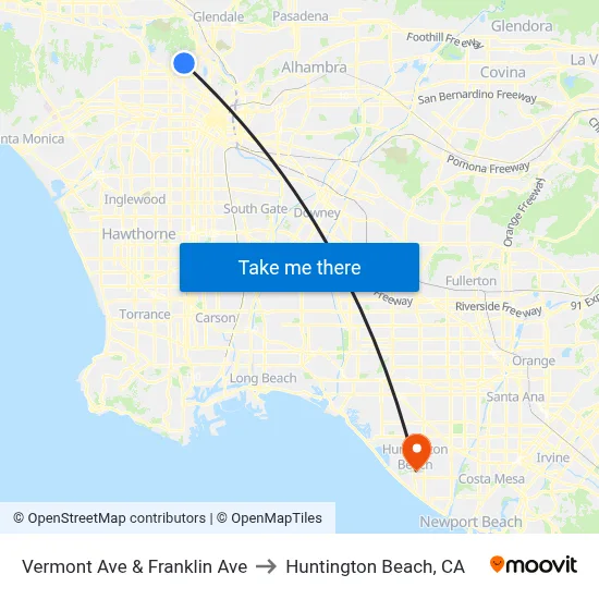 Vermont Ave & Franklin Ave to Huntington Beach, CA map
