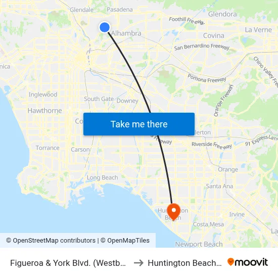 Figueroa & York Blvd. (Westbound) to Huntington Beach, CA map