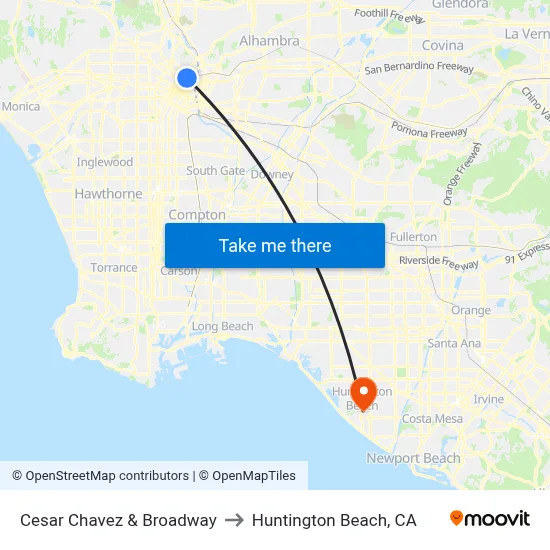 Cesar Chavez & Broadway to Huntington Beach, CA map