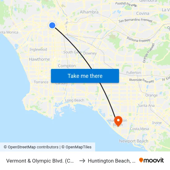 Vermont & Olympic Blvd. (CCW) to Huntington Beach, CA map