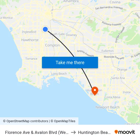 Florence Ave & Avalon Blvd (Westbound) to Huntington Beach, CA map