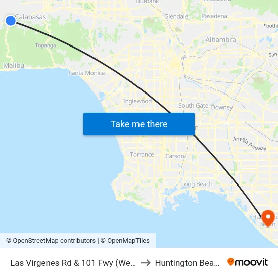 Las Virgenes Rd & 101 Fwy (Westbound) to Huntington Beach, CA map