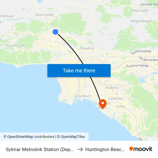 Sylmar Metrolink Station (Departing) to Huntington Beach, CA map