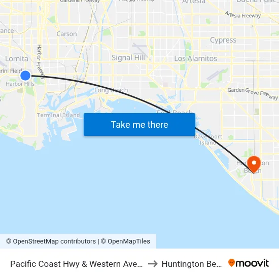 Pacific Coast Hwy & Western Ave (Westbound) to Huntington Beach, CA map