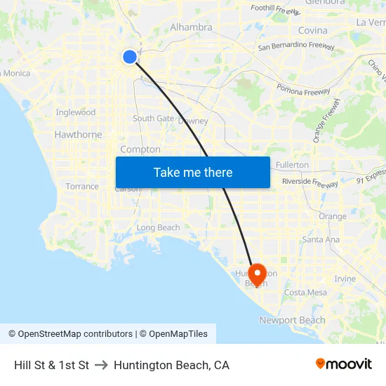 Hill St & 1st St to Huntington Beach, CA map