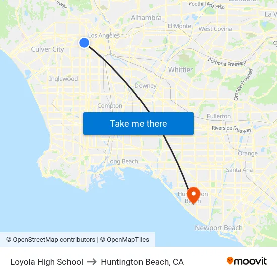 Loyola High School to Huntington Beach, CA map