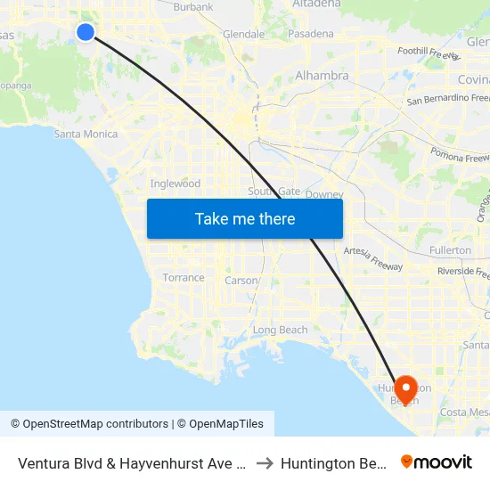 Ventura Blvd & Hayvenhurst Ave (Eastbound) to Huntington Beach, CA map