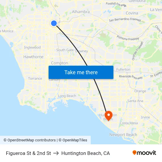Figueroa St & 2nd St to Huntington Beach, CA map