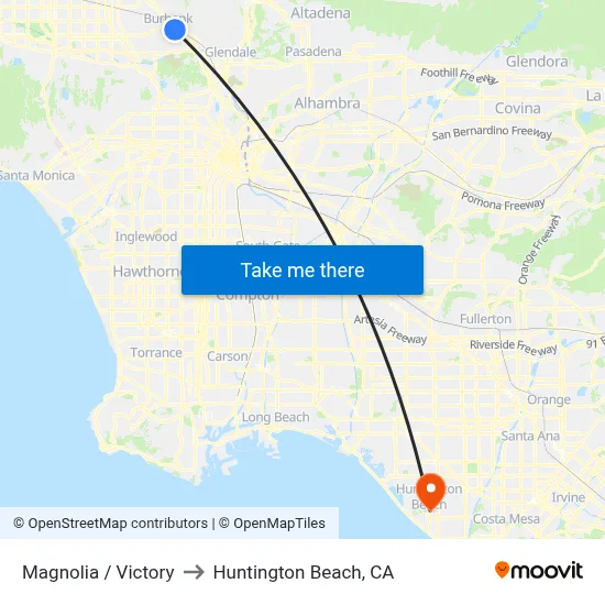 Magnolia / Victory to Huntington Beach, CA map