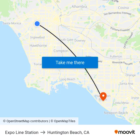 Expo Line Station to Huntington Beach, CA map
