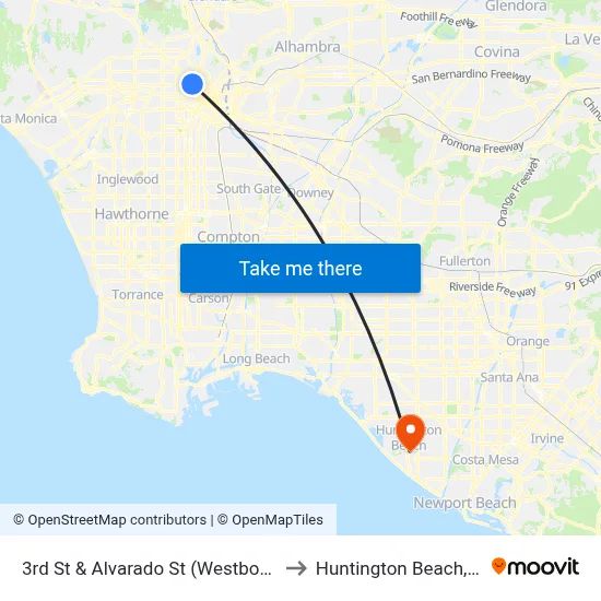 3rd St & Alvarado St (Westbound) to Huntington Beach, CA map
