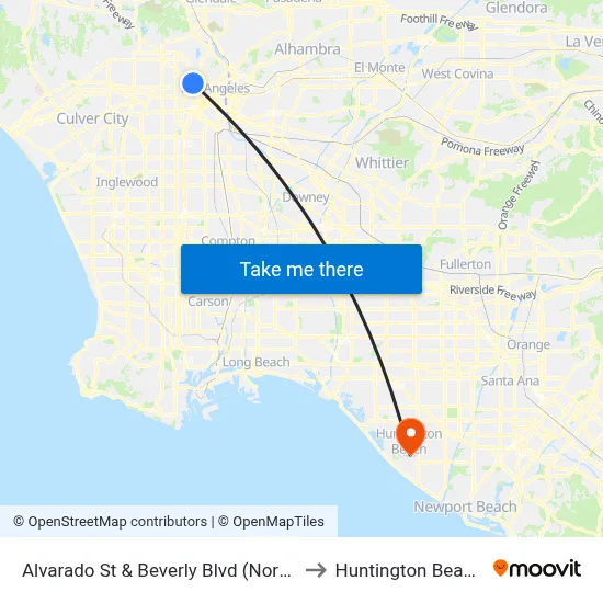 Alvarado St & Beverly Blvd (Northbound) to Huntington Beach, CA map