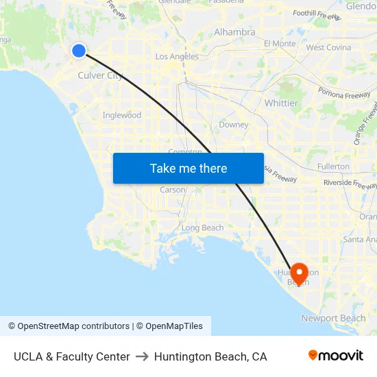 UCLA & Faculty Center to Huntington Beach, CA map