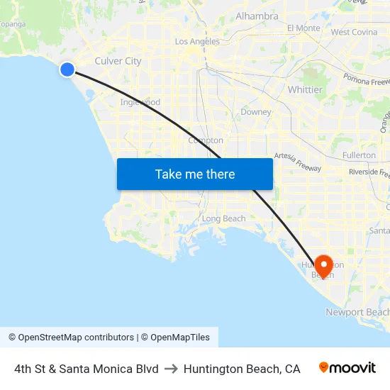 4th St & Santa Monica Blvd to Huntington Beach, CA map