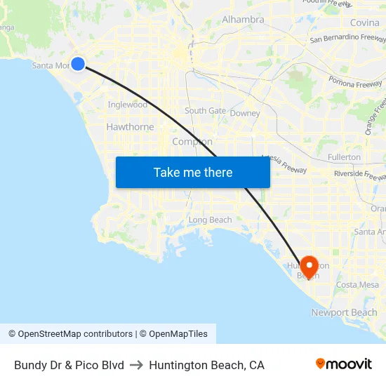 Bundy Dr & Pico Blvd to Huntington Beach, CA map