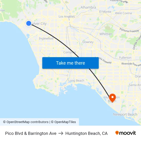 Pico Blvd & Barrington Ave to Huntington Beach, CA map