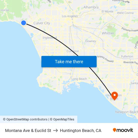 Montana Ave & Euclid St to Huntington Beach, CA map