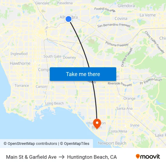 Main St & Garfield Ave to Huntington Beach, CA map