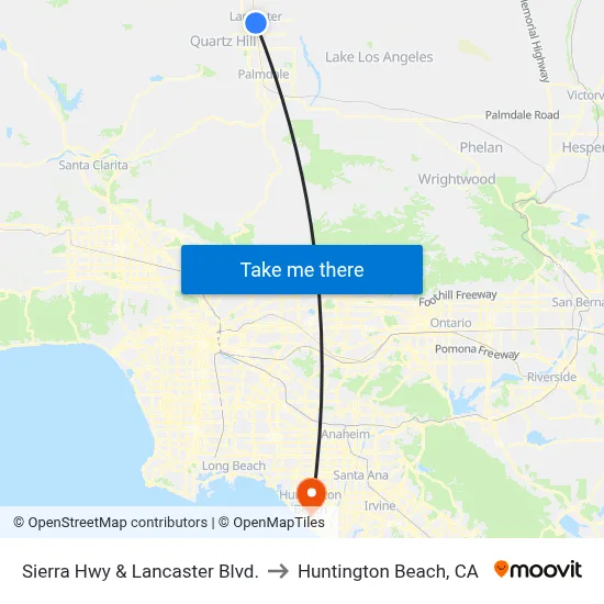 Sierra Hwy & Lancaster Blvd. to Huntington Beach, CA map