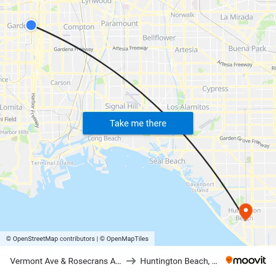 Vermont Ave & Rosecrans Ave to Huntington Beach, CA map