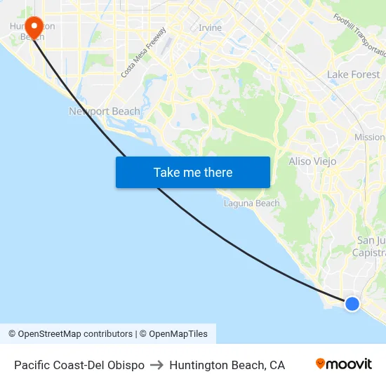 Pacific Coast-Del Obispo to Huntington Beach, CA map