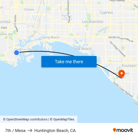 7th / Mesa to Huntington Beach, CA map