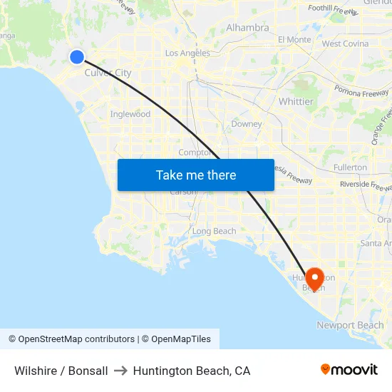 Wilshire / Bonsall to Huntington Beach, CA map