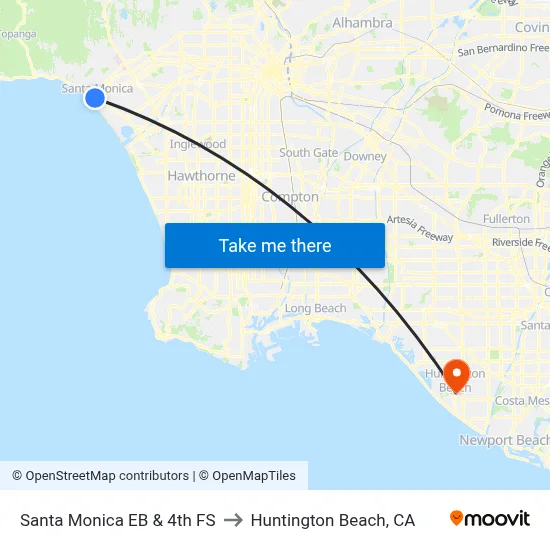 Santa Monica EB & 4th FS to Huntington Beach, CA map