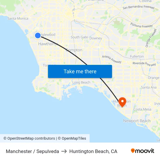 Manchester / Sepulveda to Huntington Beach, CA map