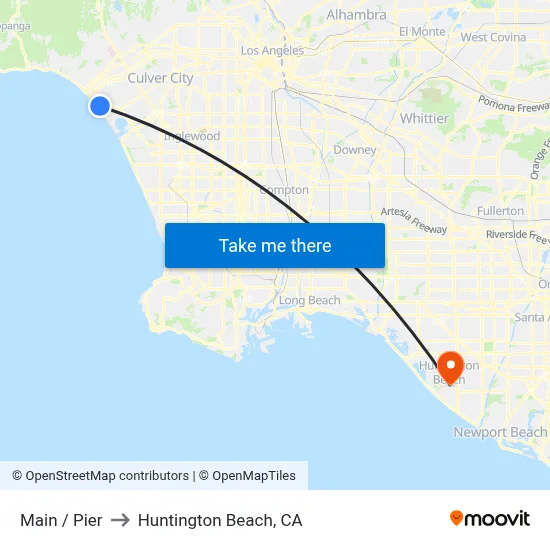 Main / Pier to Huntington Beach, CA map