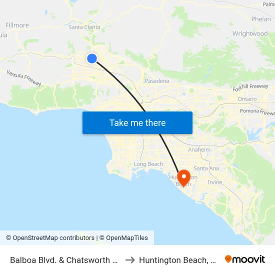 Balboa Blvd. & Chatsworth St. to Huntington Beach, CA map