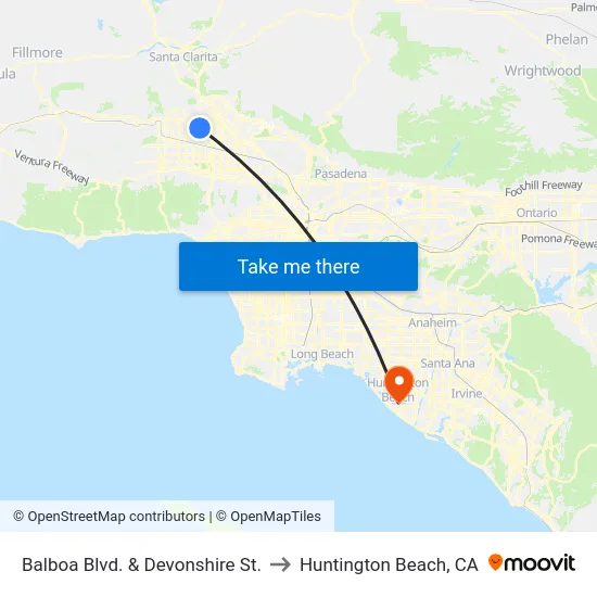 Balboa Blvd. & Devonshire St. to Huntington Beach, CA map