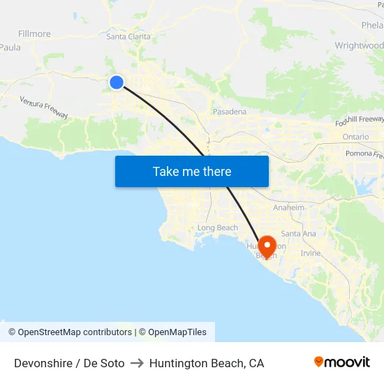 Devonshire / De Soto to Huntington Beach, CA map