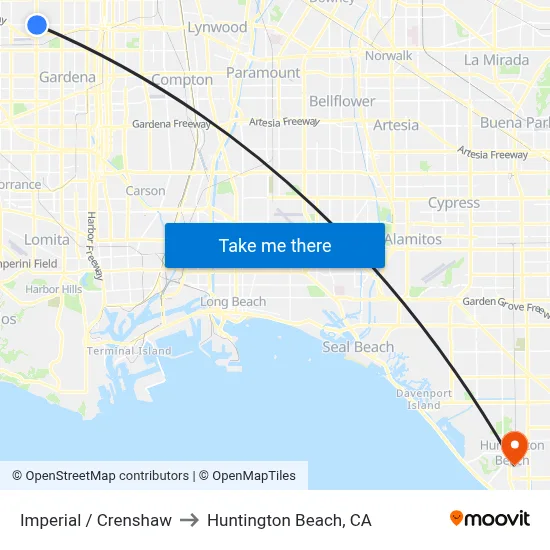 Imperial / Crenshaw to Huntington Beach, CA map