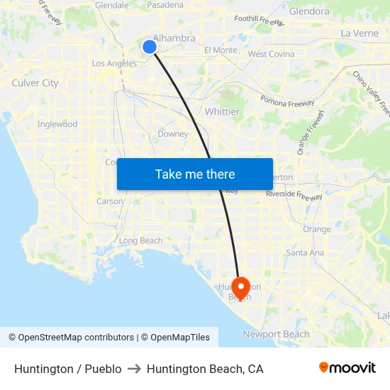 Huntington / Pueblo to Huntington Beach, CA map