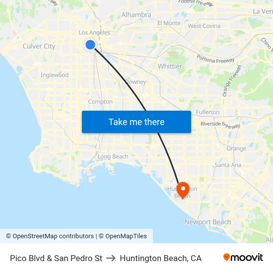 Pico Blvd & San Pedro St to Huntington Beach, CA map