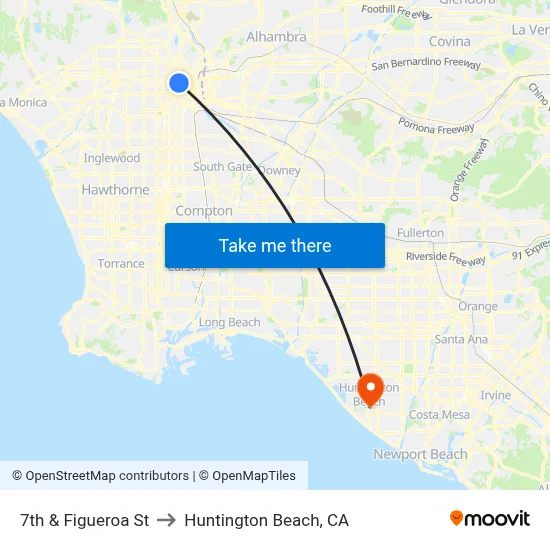 7th & Figueroa St to Huntington Beach, CA map