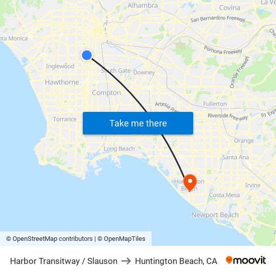 Harbor Transitway / Slauson to Huntington Beach, CA map