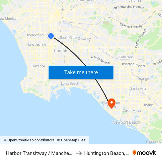 Harbor Transitway / Manchester to Huntington Beach, CA map