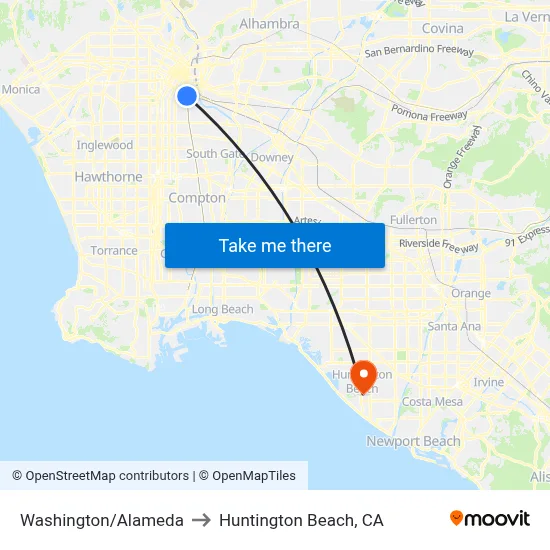 Washington/Alameda to Huntington Beach, CA map