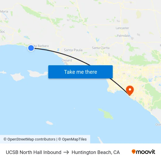 UCSB North Hall Inbound to Huntington Beach, CA map