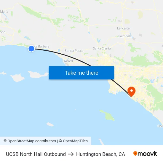 UCSB North Hall Outbound to Huntington Beach, CA map