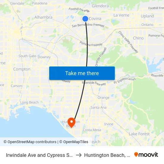 Irwindale Ave and Cypress St N to Huntington Beach, CA map
