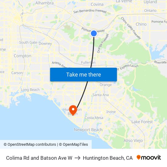 Colima Rd and Batson Ave W to Huntington Beach, CA map