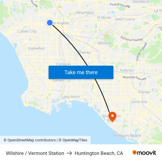 Wilshire / Vermont Station to Huntington Beach, CA map